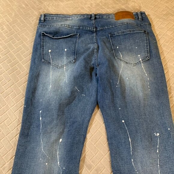 Freehold Mens 40x30 Denim Jeans Blue Skinny Distressed Paint Splatter Stretch - Picture 11 of 13